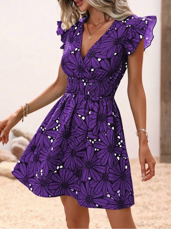 SHEIN Dresses & Skirts - LIKE NEW SHEIN LUNE Allover Print Butterfly Sleeve Dress - Purple - Sz 6/Medium